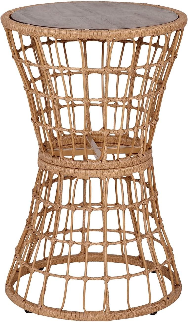 image:imageFlash Furniture Devon 3Piece IndoorOutdoor Bistro Set Natural Finish Rattan Rope Chairs Side Table with Acacia Wood Top Light Gray Seat Cushions AllWeather