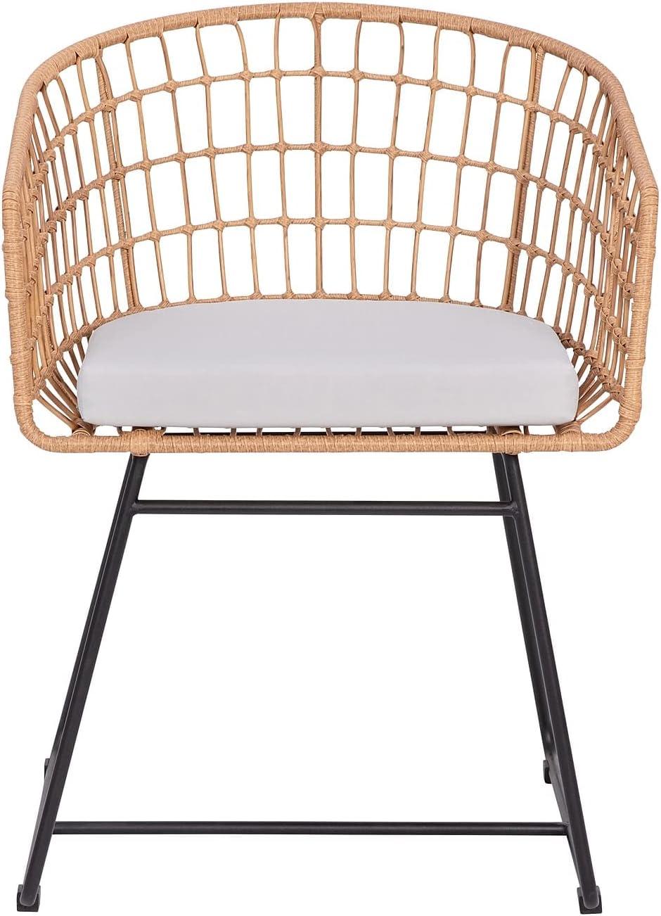 image:imageFlash Furniture Devon 3Piece IndoorOutdoor Bistro Set Natural Finish Rattan Rope Chairs Side Table with Acacia Wood Top Light Gray Seat Cushions AllWeather