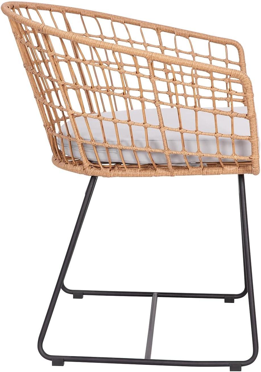 image:imageFlash Furniture Devon 3Piece IndoorOutdoor Bistro Set Natural Finish Rattan Rope Chairs Side Table with Acacia Wood Top Light Gray Seat Cushions AllWeather
