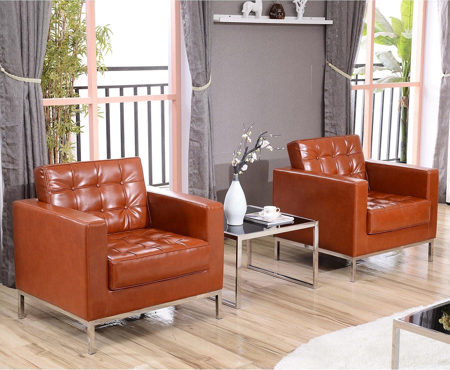 image:imageFlash Furniture HERCULES Lacey Series Contemporary Black LeatherSoft Chair with Stainless Steel FrameCognac