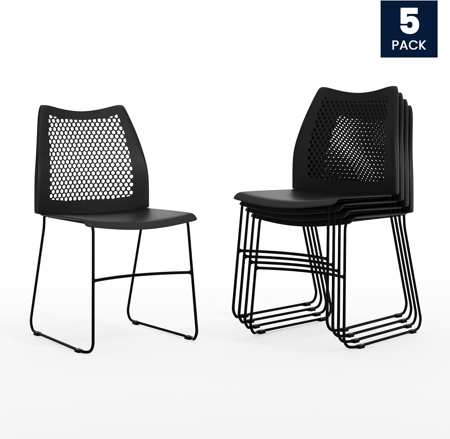 image:imageFlash Furniture HERCULES Series 661 lb Capacity Black Stack Chair with AirVent Back and Black Powder Coated Sled BaseBlack