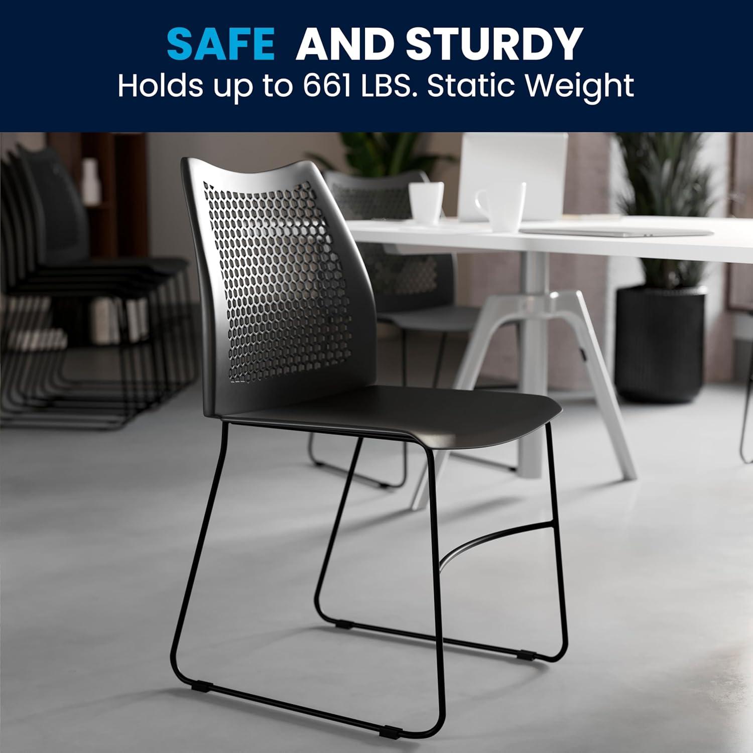 image:imageFlash Furniture HERCULES Series 661 lb Capacity Black Stack Chair with AirVent Back and Black Powder Coated Sled BaseBlack