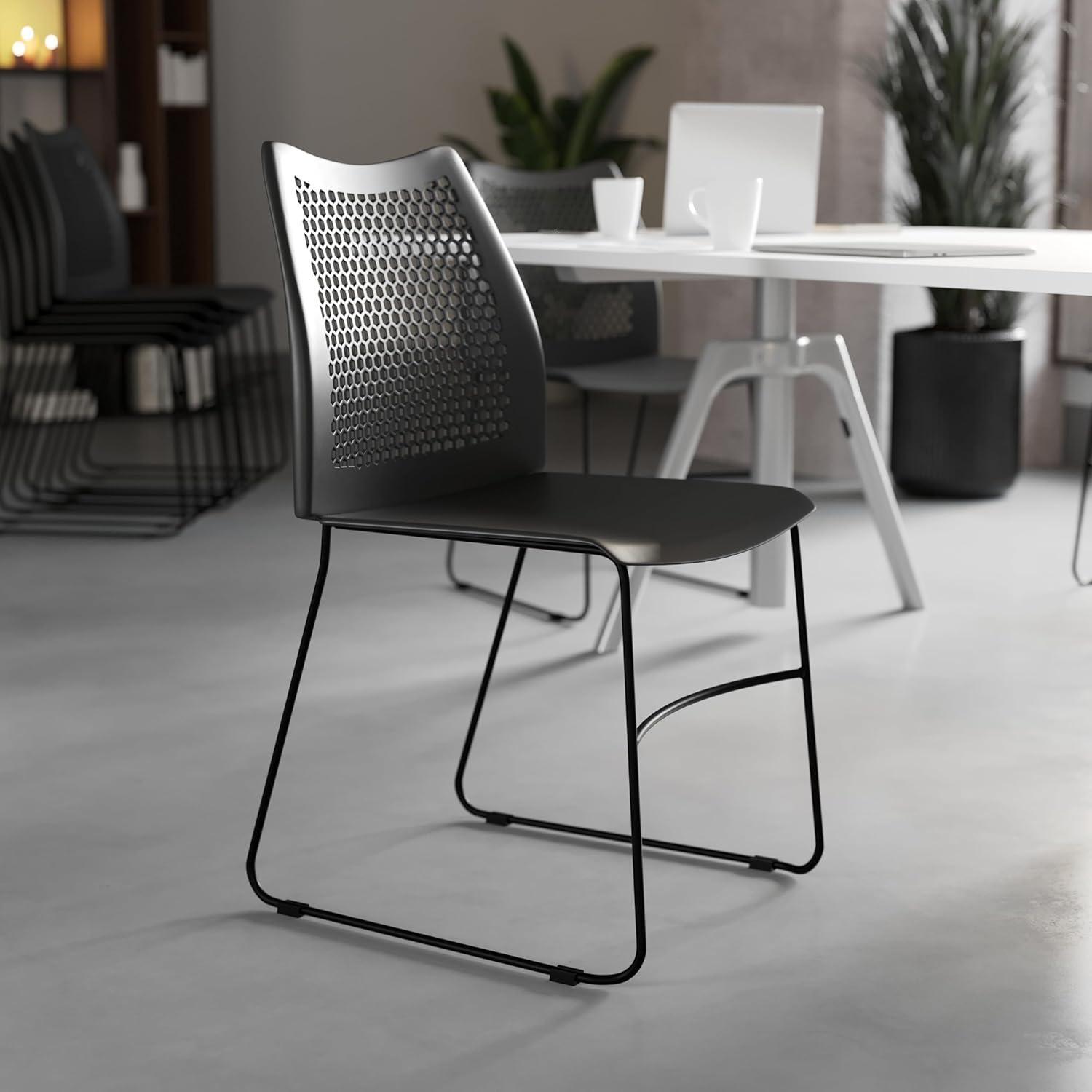 image:imageFlash Furniture HERCULES Series 661 lb Capacity Black Stack Chair with AirVent Back and Black Powder Coated Sled BaseBlack