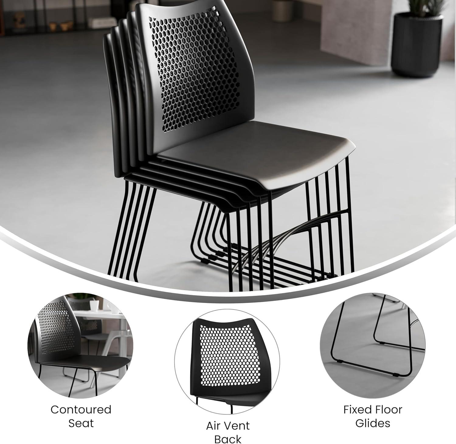 image:imageFlash Furniture HERCULES Series 661 lb Capacity Black Stack Chair with AirVent Back and Black Powder Coated Sled BaseBlack