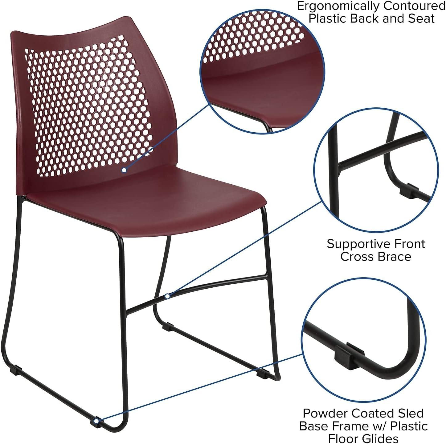 image:imageFlash Furniture HERCULES Series 661 lb Capacity Black Stack Chair with AirVent Back and Black Powder Coated Sled BaseBurgundy