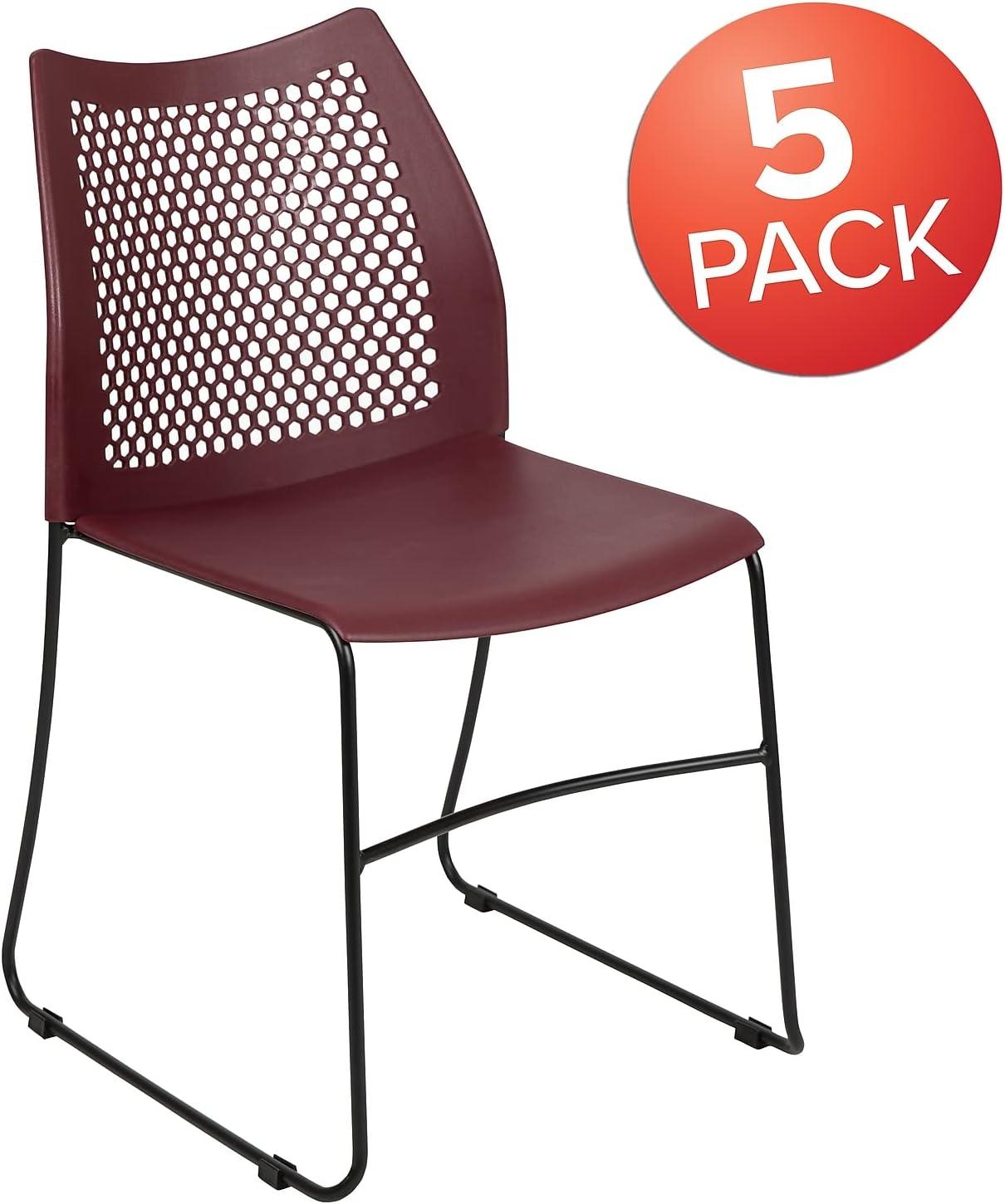 image:imageFlash Furniture HERCULES Series 661 lb Capacity Black Stack Chair with AirVent Back and Black Powder Coated Sled BaseBurgundy