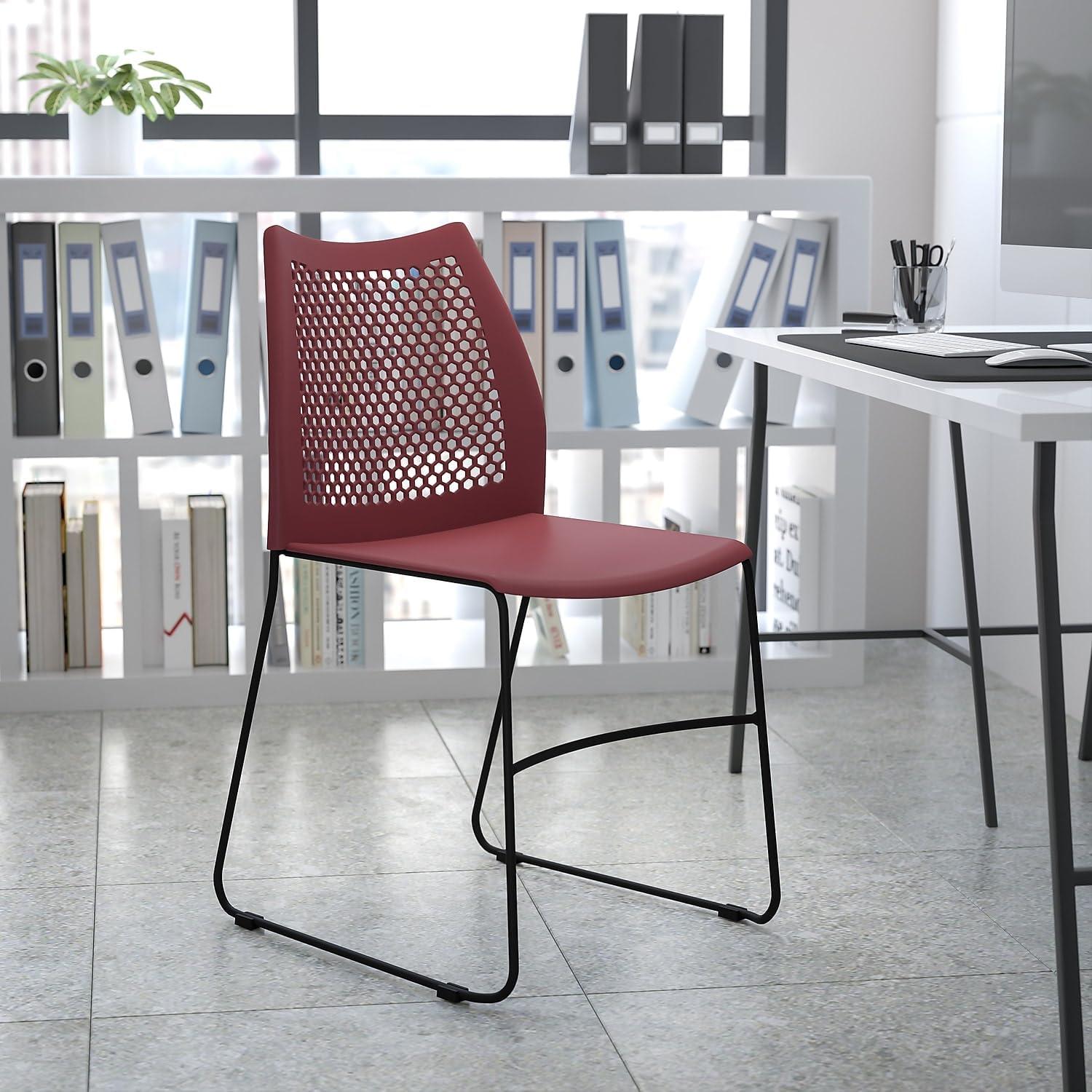 image:imageFlash Furniture HERCULES Series 661 lb Capacity Black Stack Chair with AirVent Back and Black Powder Coated Sled BaseBurgundy