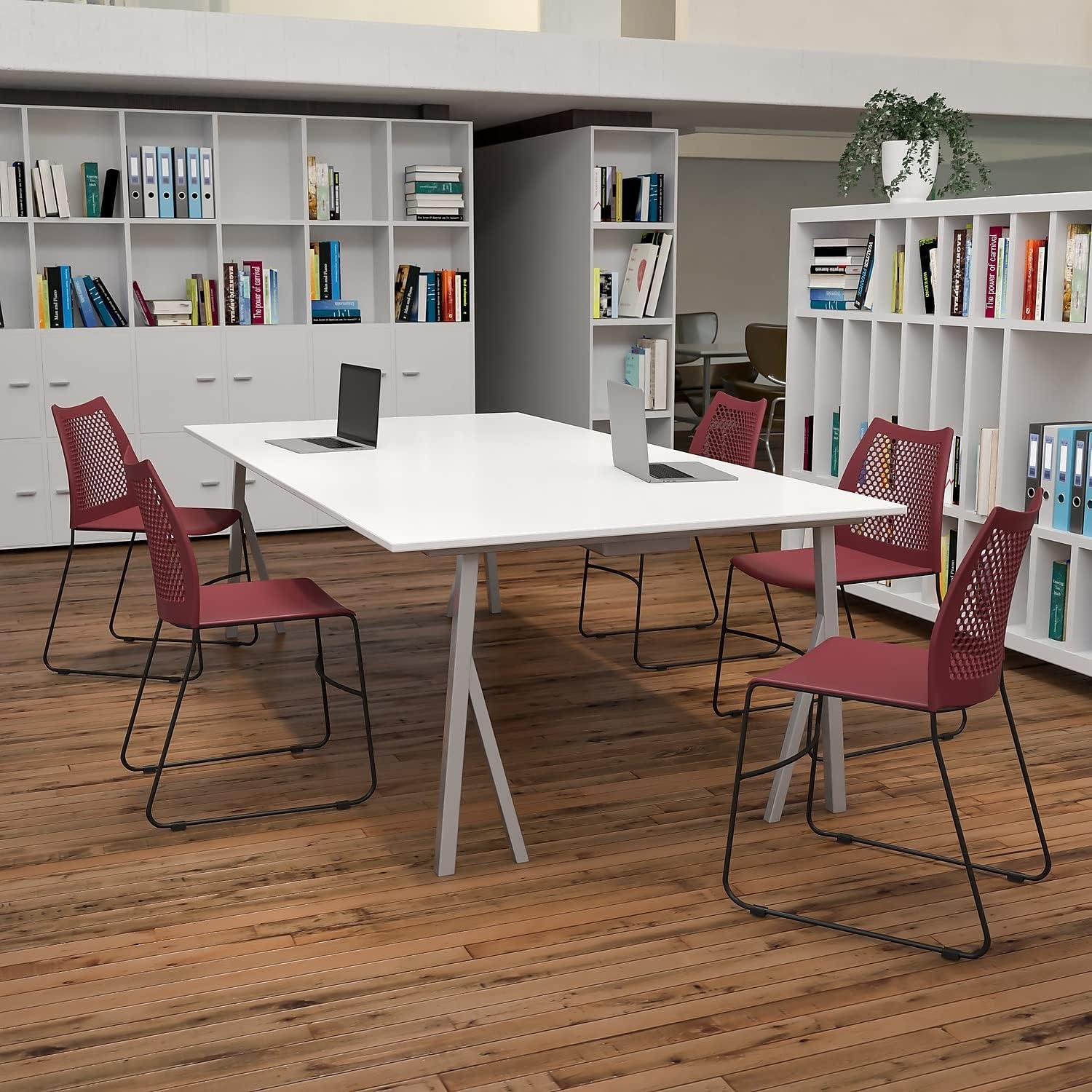 image:imageFlash Furniture HERCULES Series 661 lb Capacity Black Stack Chair with AirVent Back and Black Powder Coated Sled BaseBurgundy