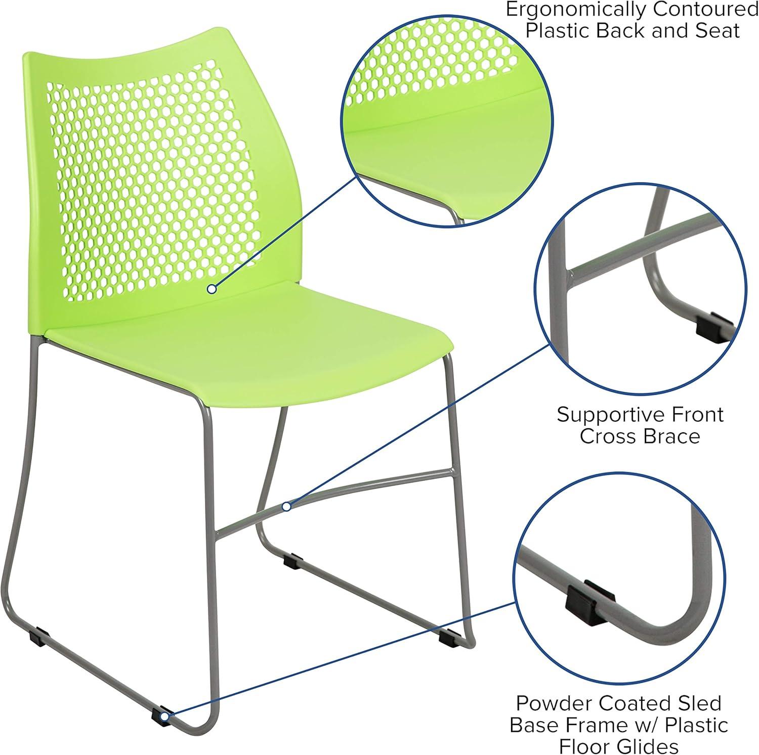 image:imageFlash Furniture HERCULES Series 661 lb Capacity Black Stack Chair with AirVent Back and Black Powder Coated Sled BaseGreen