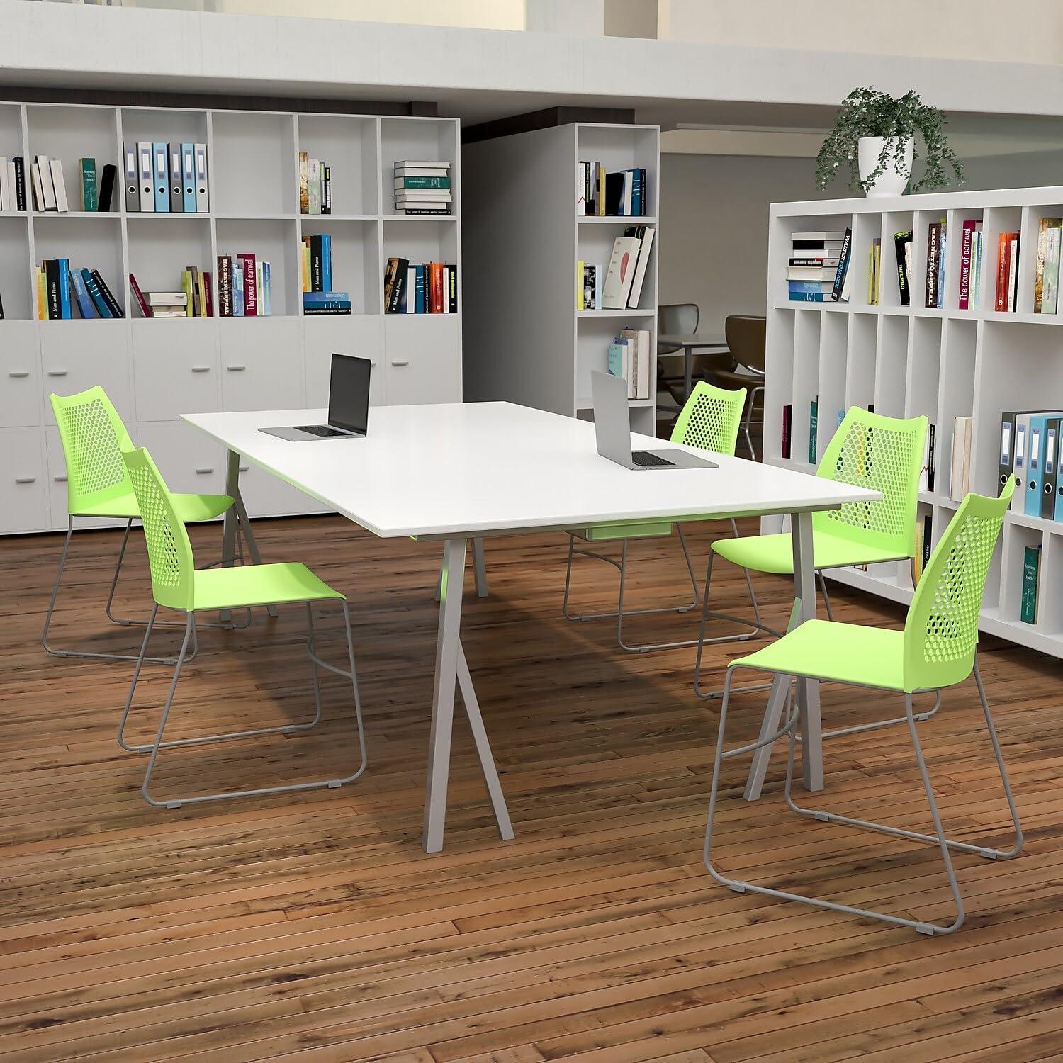 image:imageFlash Furniture HERCULES Series 661 lb Capacity Black Stack Chair with AirVent Back and Black Powder Coated Sled BaseGreen