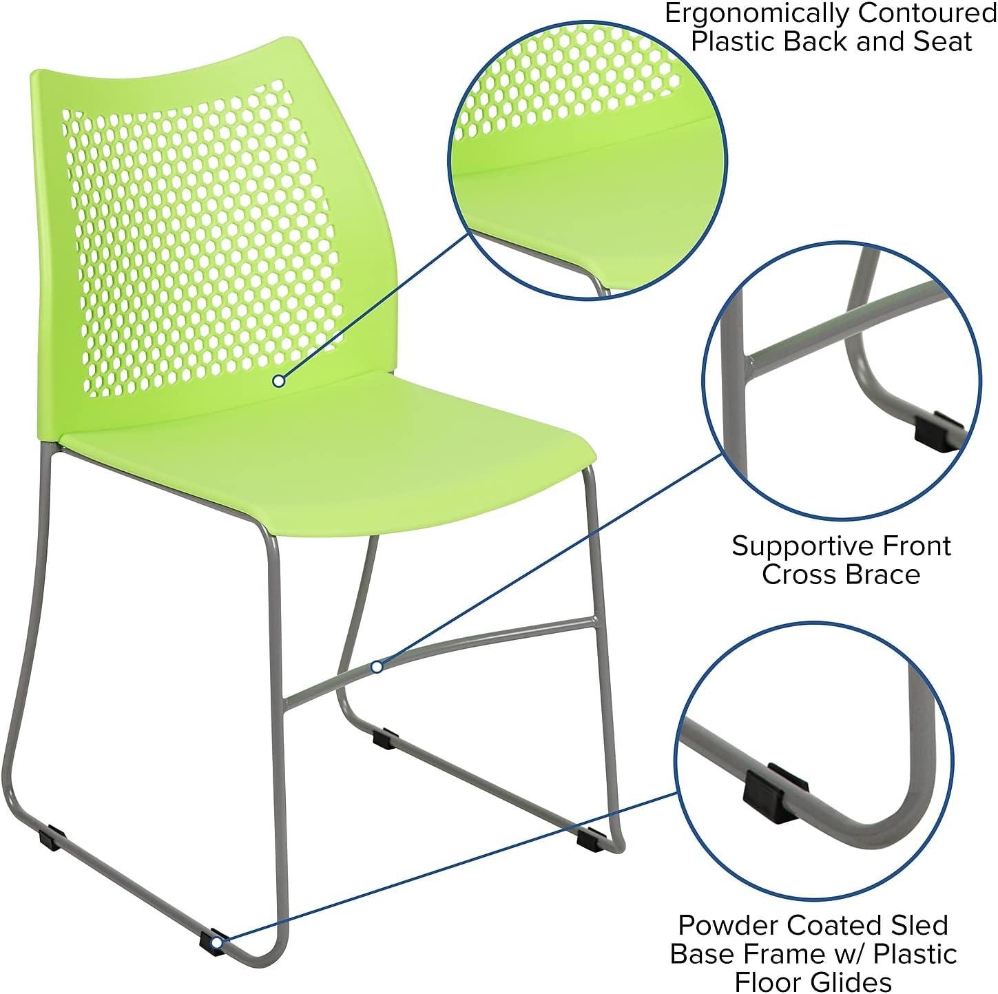 image:imageFlash Furniture HERCULES Series 661 lb Capacity Black Stack Chair with AirVent Back and Black Powder Coated Sled BaseGreen
