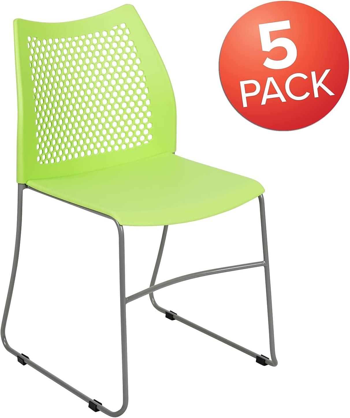 image:imageFlash Furniture HERCULES Series 661 lb Capacity Black Stack Chair with AirVent Back and Black Powder Coated Sled BaseGreen