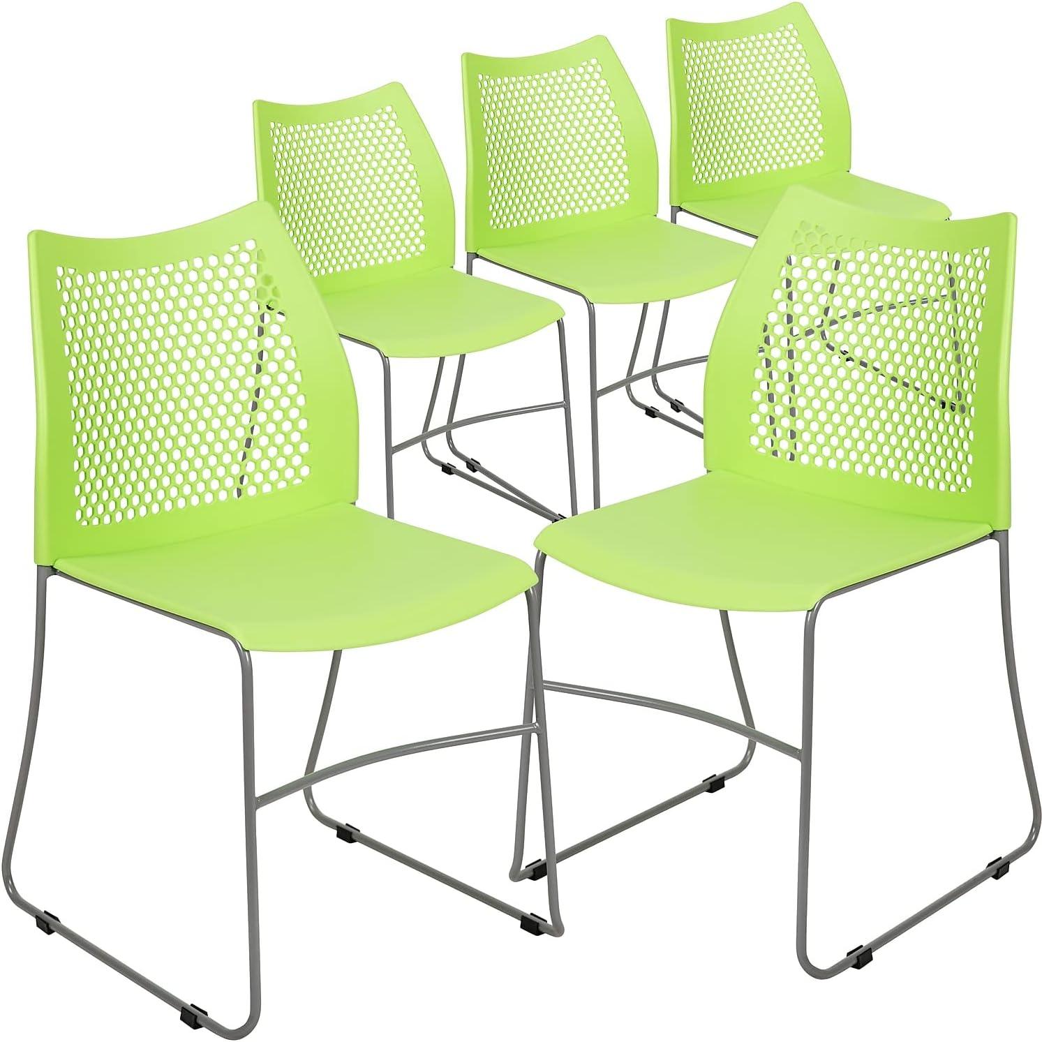 image:imageFlash Furniture HERCULES Series 661 lb Capacity Black Stack Chair with AirVent Back and Black Powder Coated Sled BaseGreen