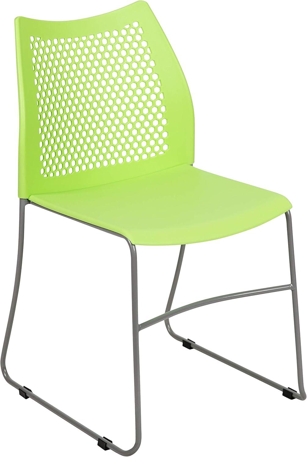 image:imageFlash Furniture HERCULES Series 661 lb Capacity Black Stack Chair with AirVent Back and Black Powder Coated Sled BaseGreen