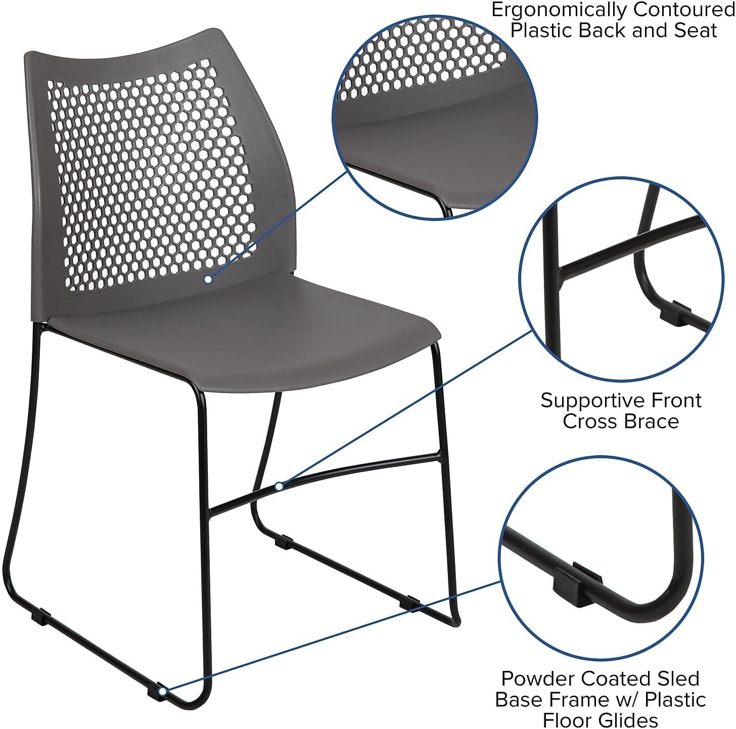 image:imageFlash Furniture HERCULES Series 661 lb Capacity Black Stack Chair with AirVent Back and Black Powder Coated Sled BaseGrey
