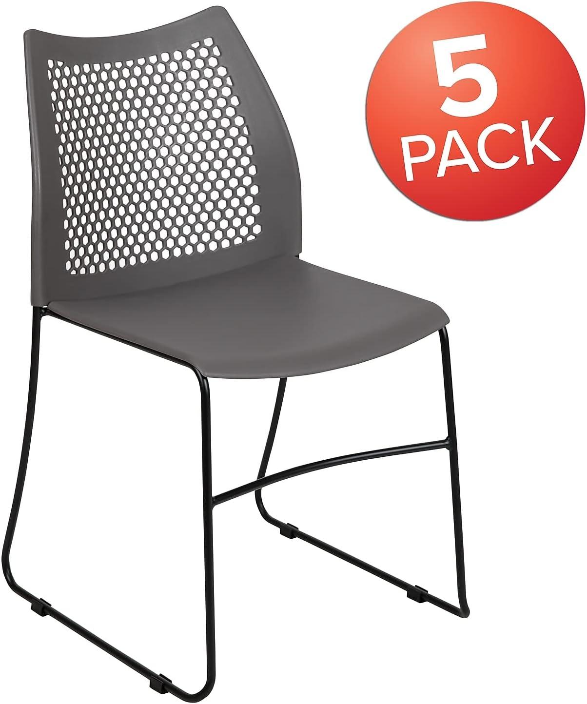 image:imageFlash Furniture HERCULES Series 661 lb Capacity Black Stack Chair with AirVent Back and Black Powder Coated Sled BaseGrey