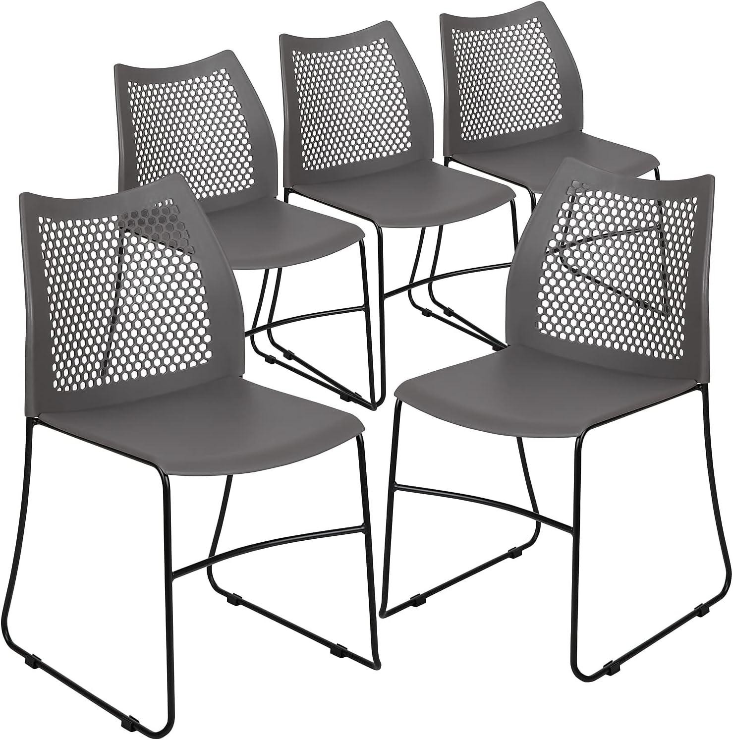 image:imageFlash Furniture HERCULES Series 661 lb Capacity Black Stack Chair with AirVent Back and Black Powder Coated Sled BaseGrey