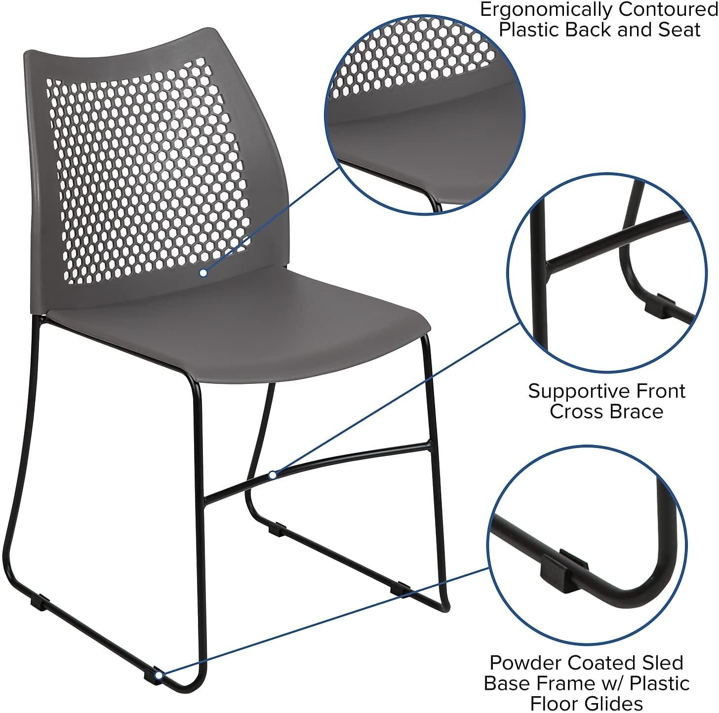 image:imageFlash Furniture HERCULES Series 661 lb Capacity Black Stack Chair with AirVent Back and Black Powder Coated Sled BaseGrey