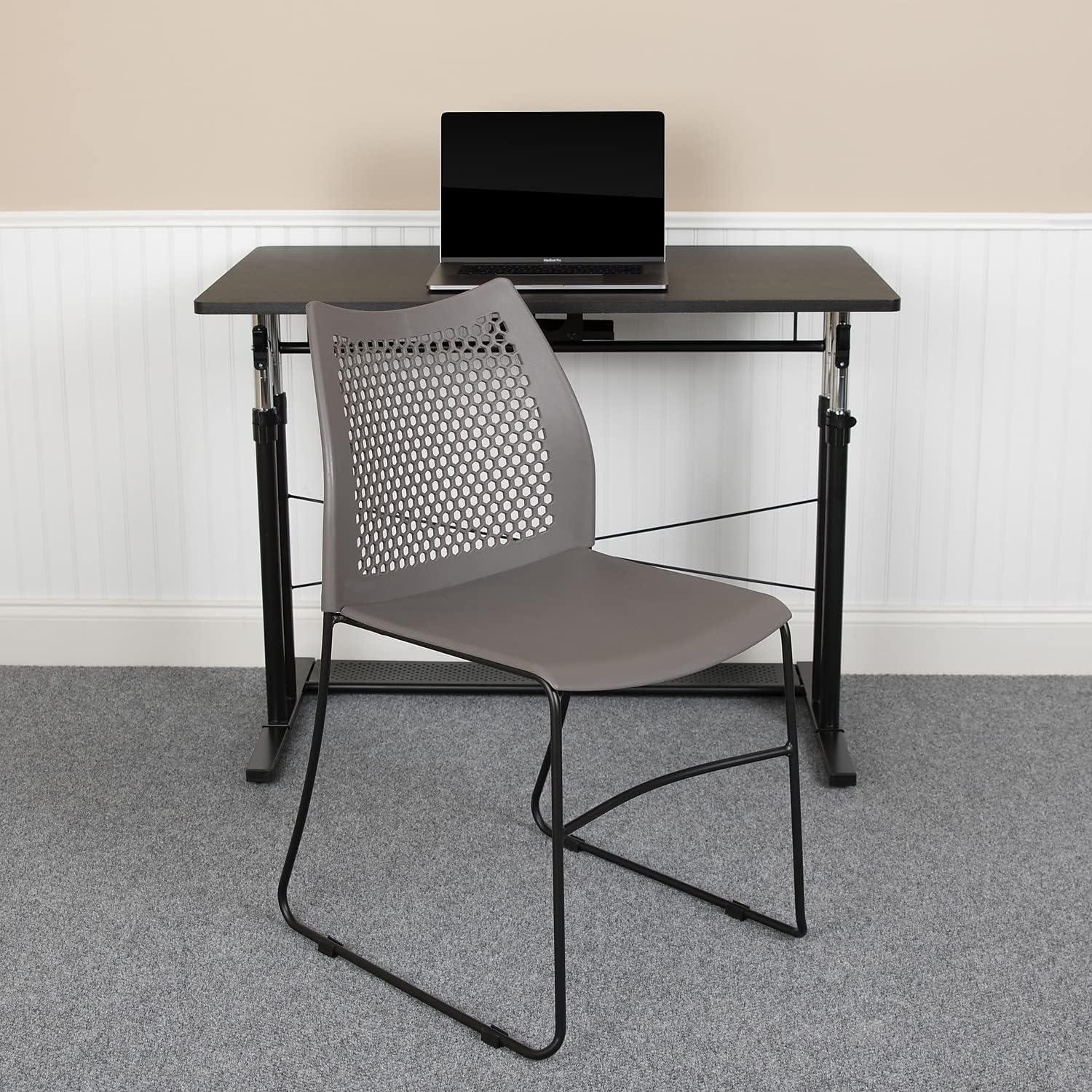 image:imageFlash Furniture HERCULES Series 661 lb Capacity Black Stack Chair with AirVent Back and Black Powder Coated Sled BaseGrey