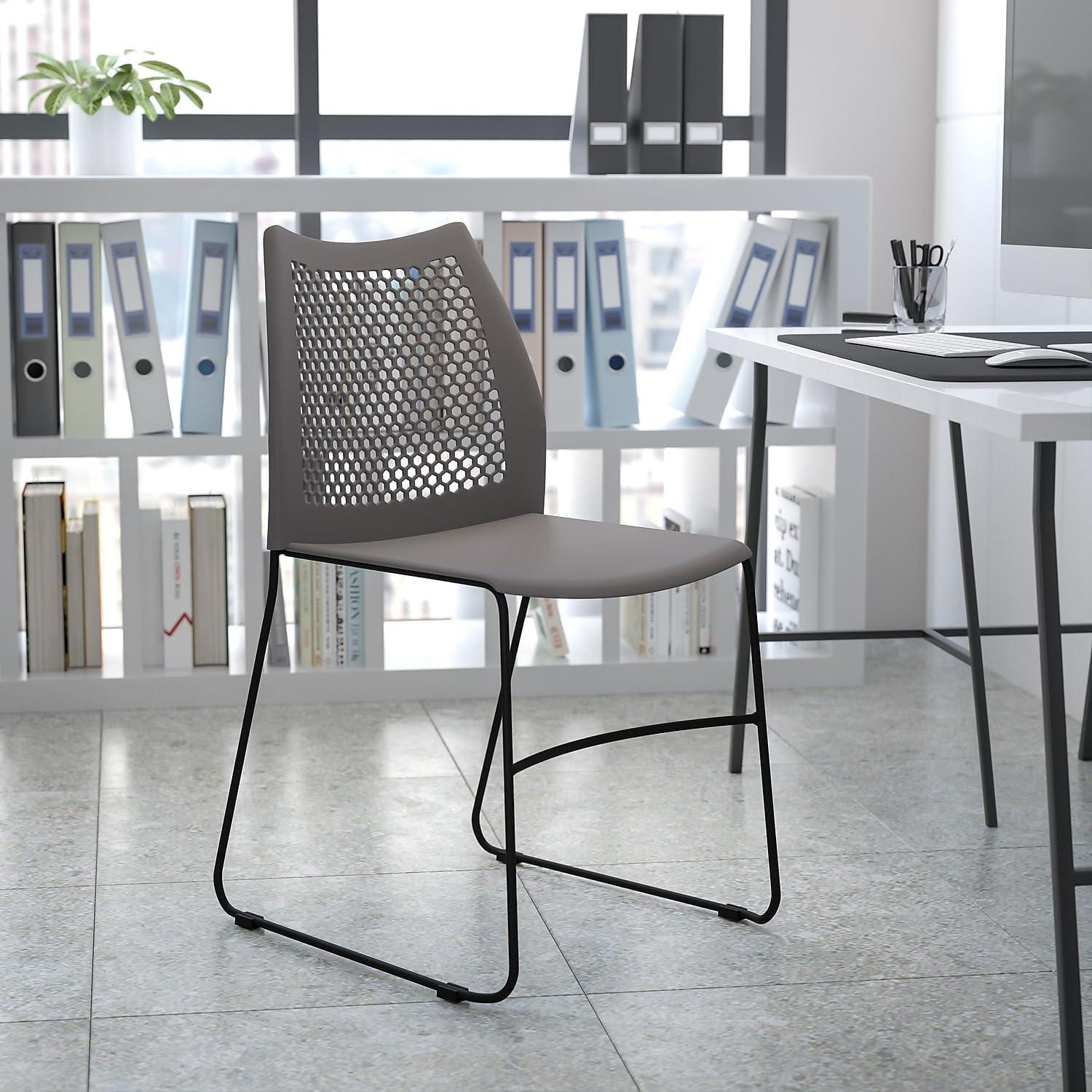 image:imageFlash Furniture HERCULES Series 661 lb Capacity Black Stack Chair with AirVent Back and Black Powder Coated Sled BaseGrey