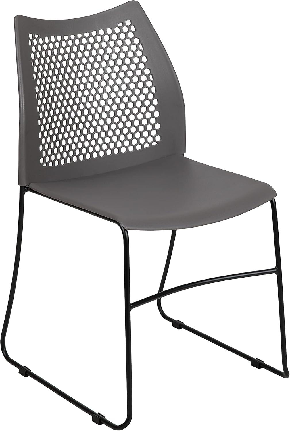 image:imageFlash Furniture HERCULES Series 661 lb Capacity Black Stack Chair with AirVent Back and Black Powder Coated Sled BaseGrey