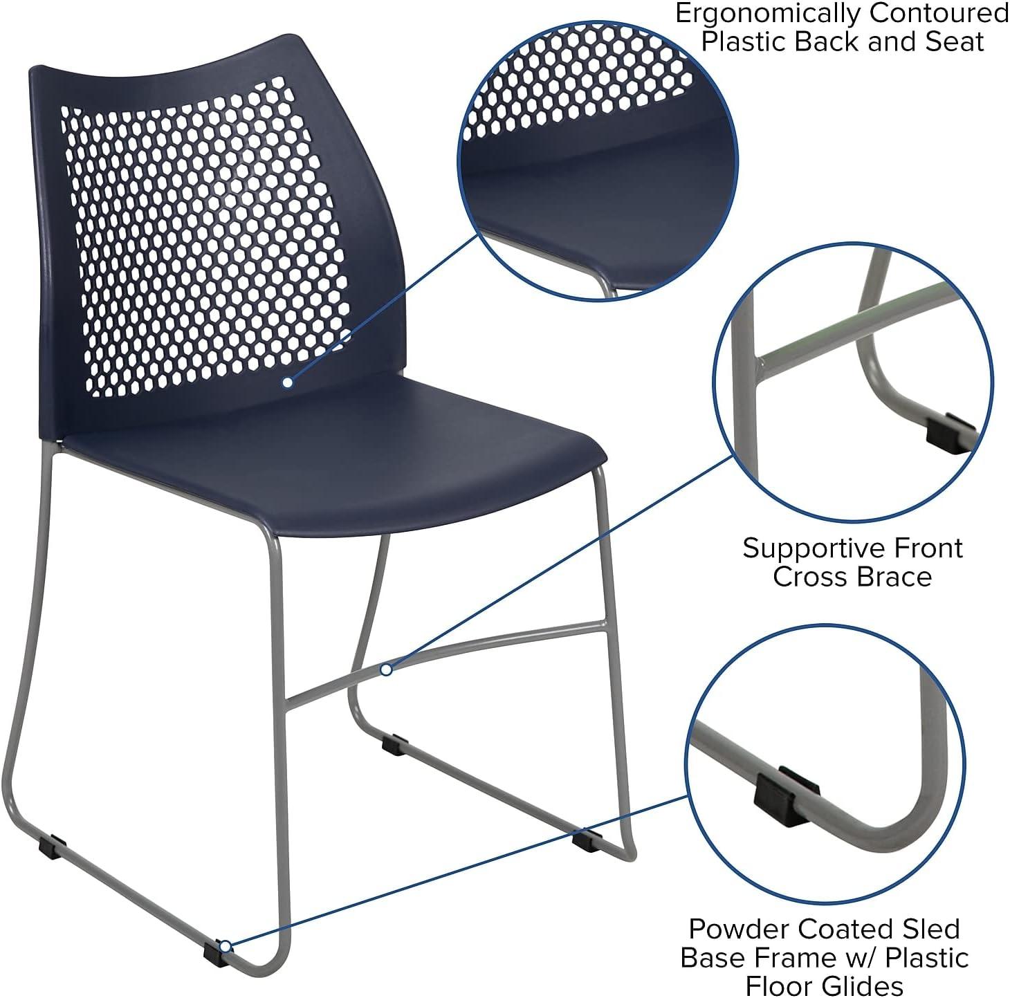 image:imageFlash Furniture HERCULES Series 661 lb Capacity Black Stack Chair with AirVent Back and Black Powder Coated Sled BaseNavy
