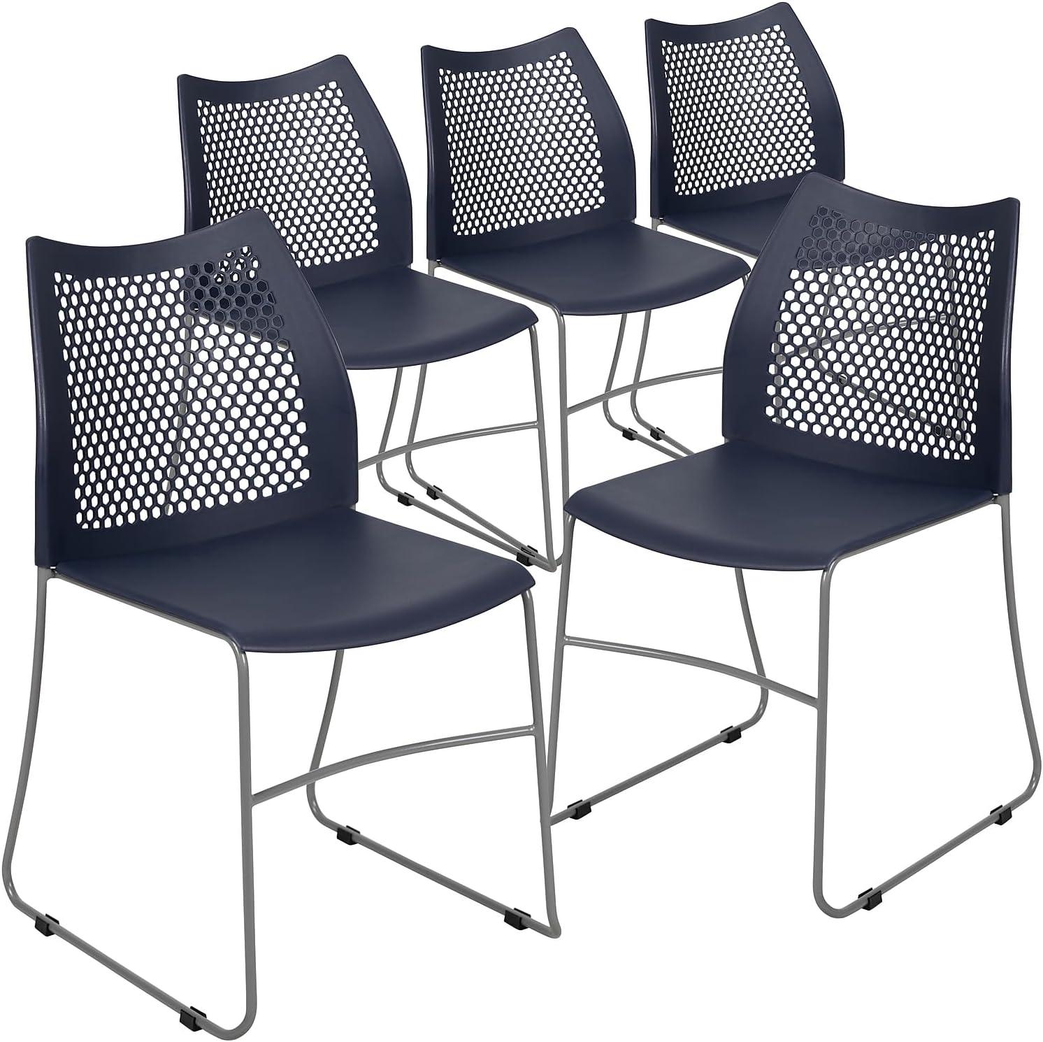 image:imageFlash Furniture HERCULES Series 661 lb Capacity Black Stack Chair with AirVent Back and Black Powder Coated Sled BaseNavy