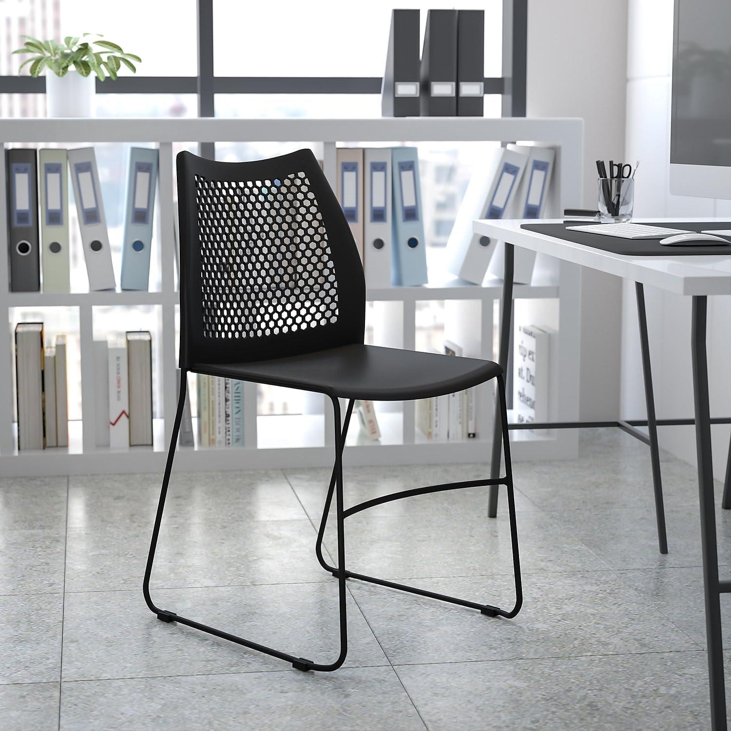 image:imageFlash Furniture HERCULES Series 661 lb Capacity Black Stack Chair with AirVent Back and Black Powder Coated Sled BaseNavy