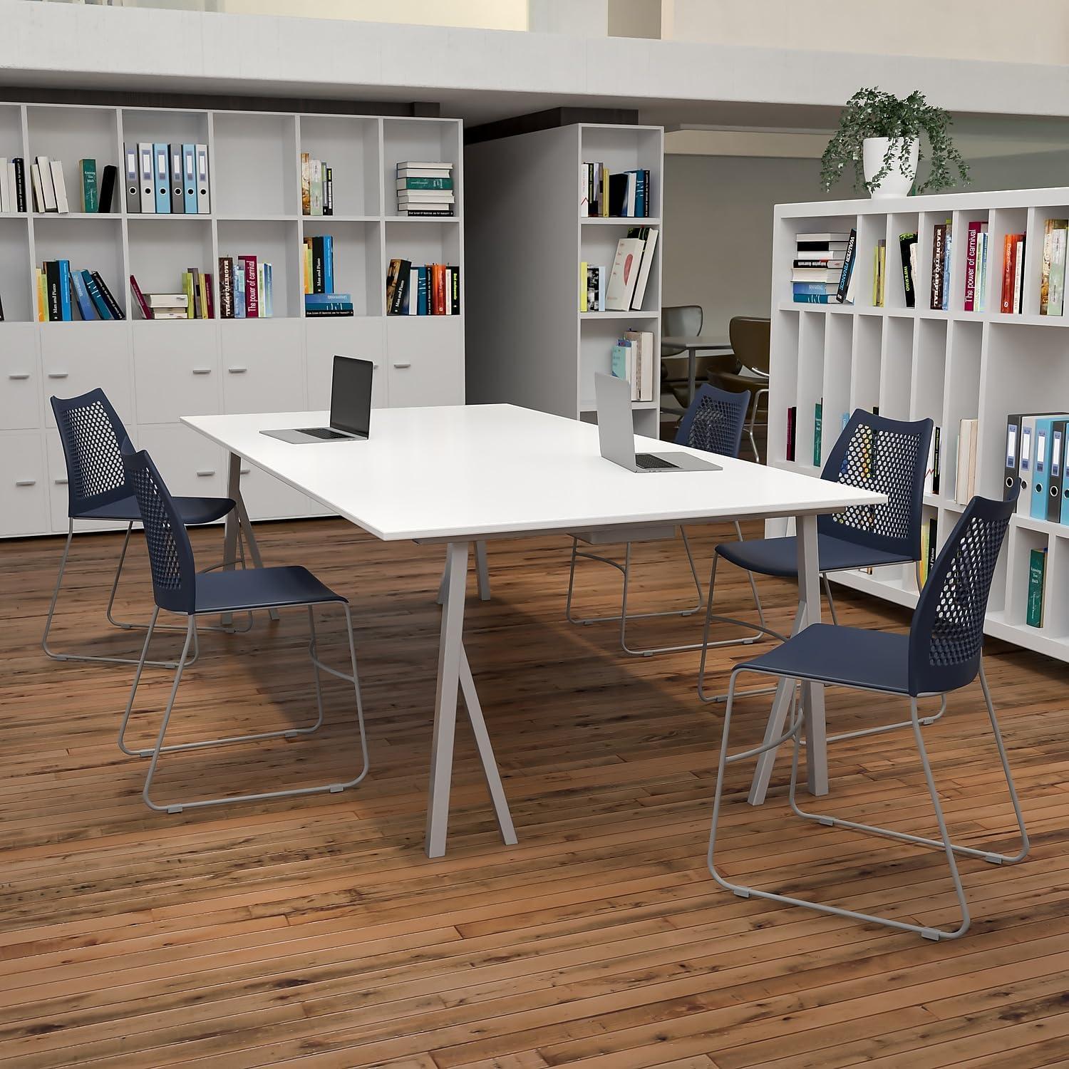 image:imageFlash Furniture HERCULES Series 661 lb Capacity Black Stack Chair with AirVent Back and Black Powder Coated Sled BaseNavy