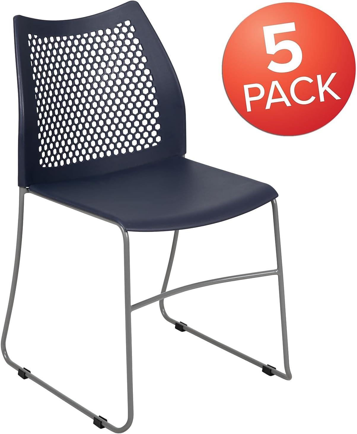 image:imageFlash Furniture HERCULES Series 661 lb Capacity Black Stack Chair with AirVent Back and Black Powder Coated Sled BaseNavy