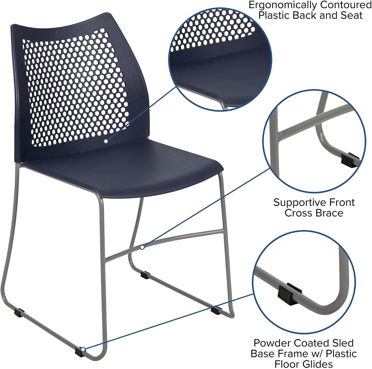 image:imageFlash Furniture HERCULES Series 661 lb Capacity Black Stack Chair with AirVent Back and Black Powder Coated Sled BaseNavy