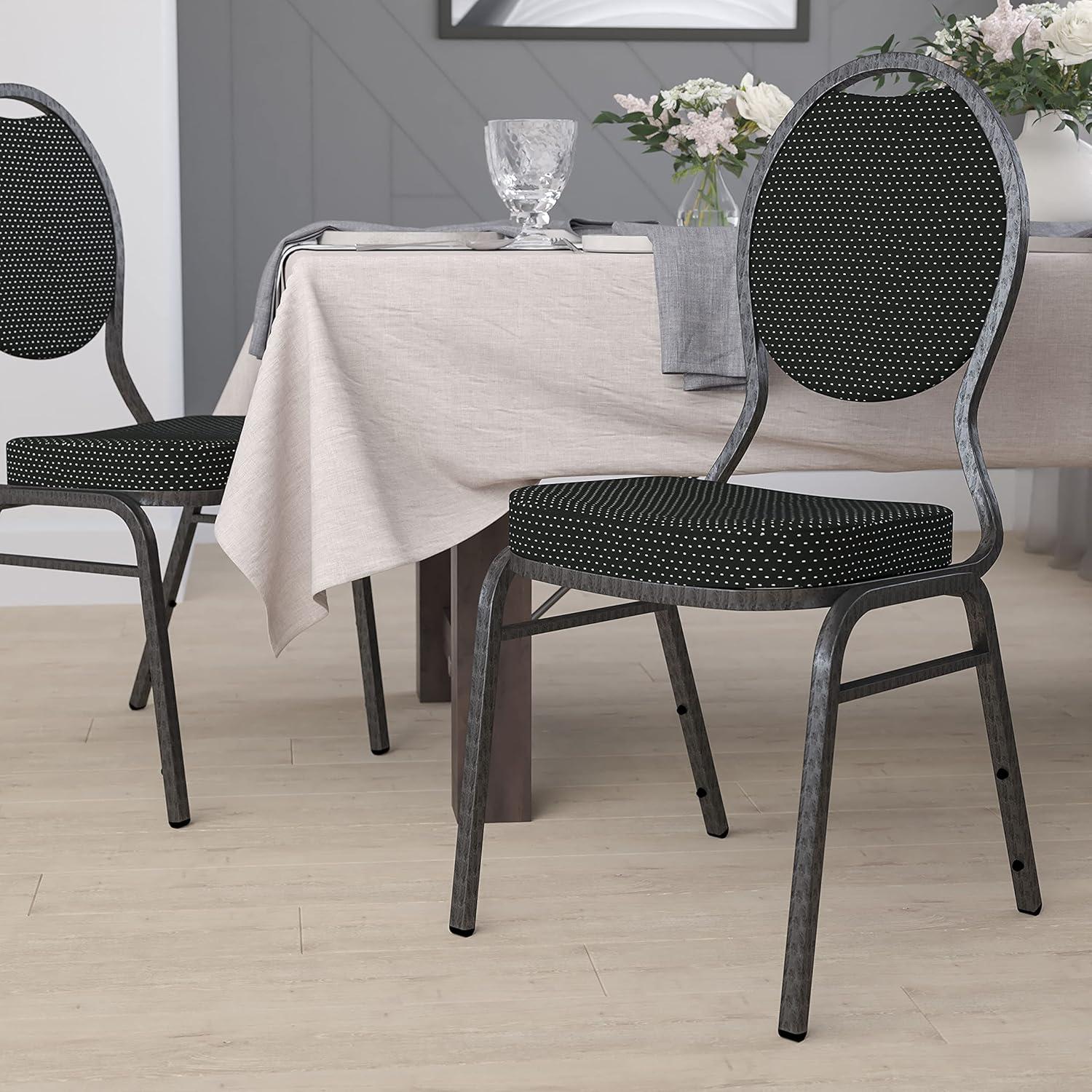 image:imageFlash Furniture HERCULES Series Teardrop Back Stacking Banquet Chair in Black Patterned Fabric Silver Vein FrameBlack Patterned FabricSilver Vein Frame