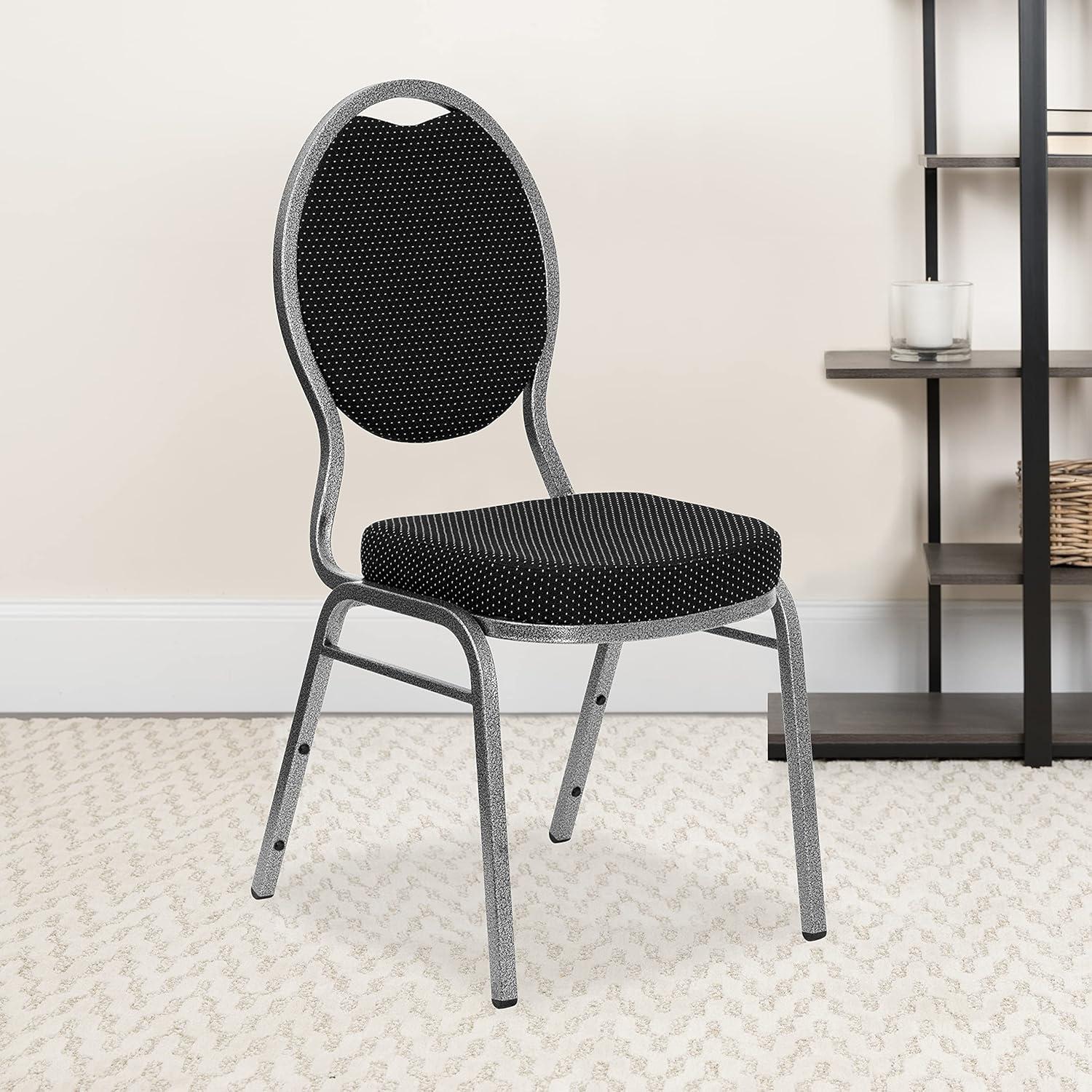 image:imageFlash Furniture HERCULES Series Teardrop Back Stacking Banquet Chair in Black Patterned Fabric Silver Vein FrameBlack Patterned FabricSilver Vein Frame