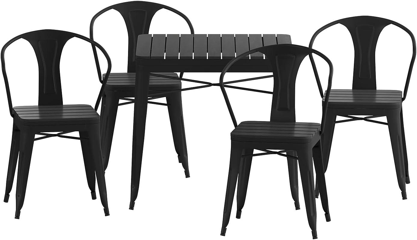 image:imageFlash Furniture Helvey Commercial 5 Piece Table and Chairs Set 4 Black Metal Chairs with Poly Resin Seats Black 315 Square Table with Poly Resin Top5Piece Set