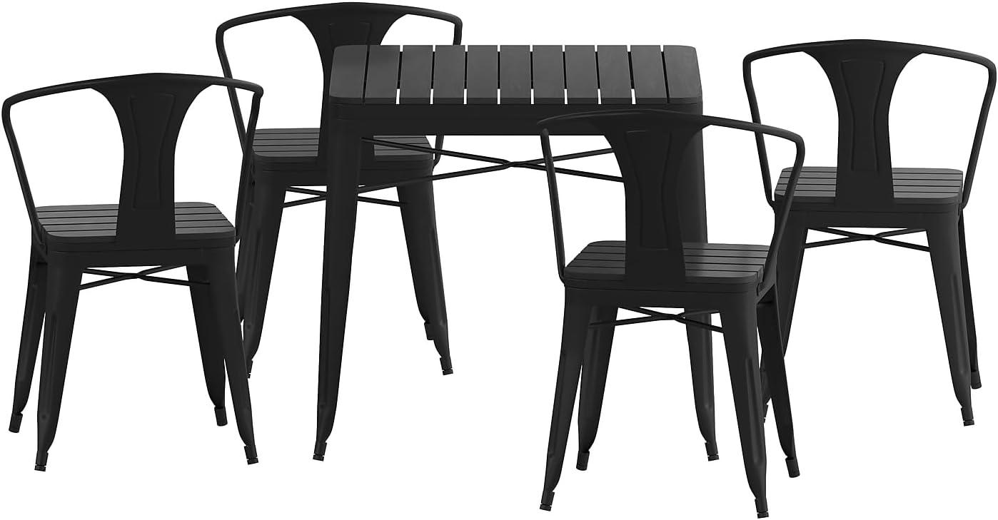 image:imageFlash Furniture Helvey Commercial 5 Piece Table and Chairs Set 4 Black Metal Chairs with Poly Resin Seats Black 315 Square Table with Poly Resin Top5Piece Set