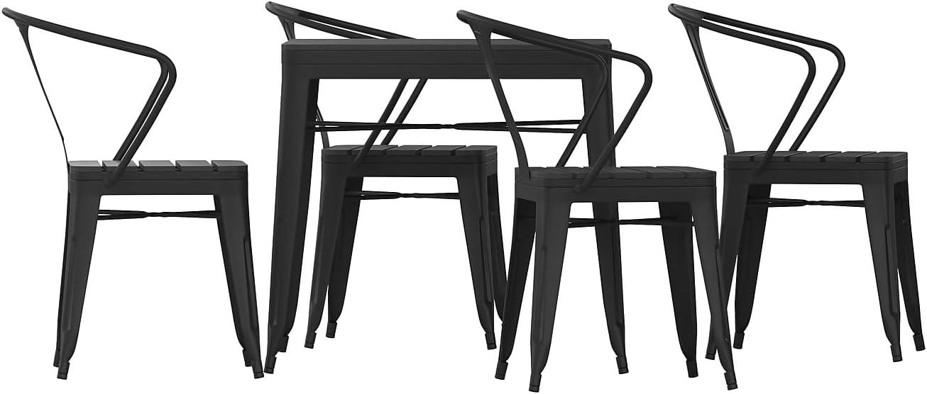 image:imageFlash Furniture Helvey Commercial 5 Piece Table and Chairs Set 4 Black Metal Chairs with Poly Resin Seats Black 315 Square Table with Poly Resin Top5Piece Set