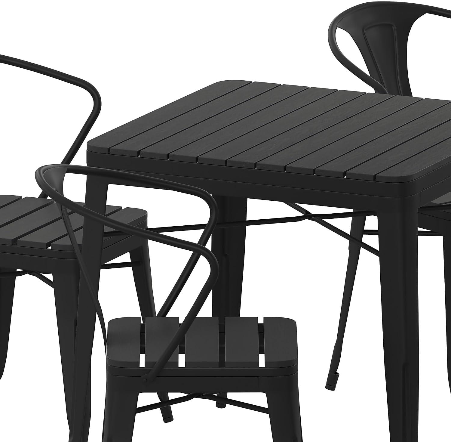 image:imageFlash Furniture Helvey Commercial 5 Piece Table and Chairs Set 4 Black Metal Chairs with Poly Resin Seats Black 315 Square Table with Poly Resin Top5Piece Set