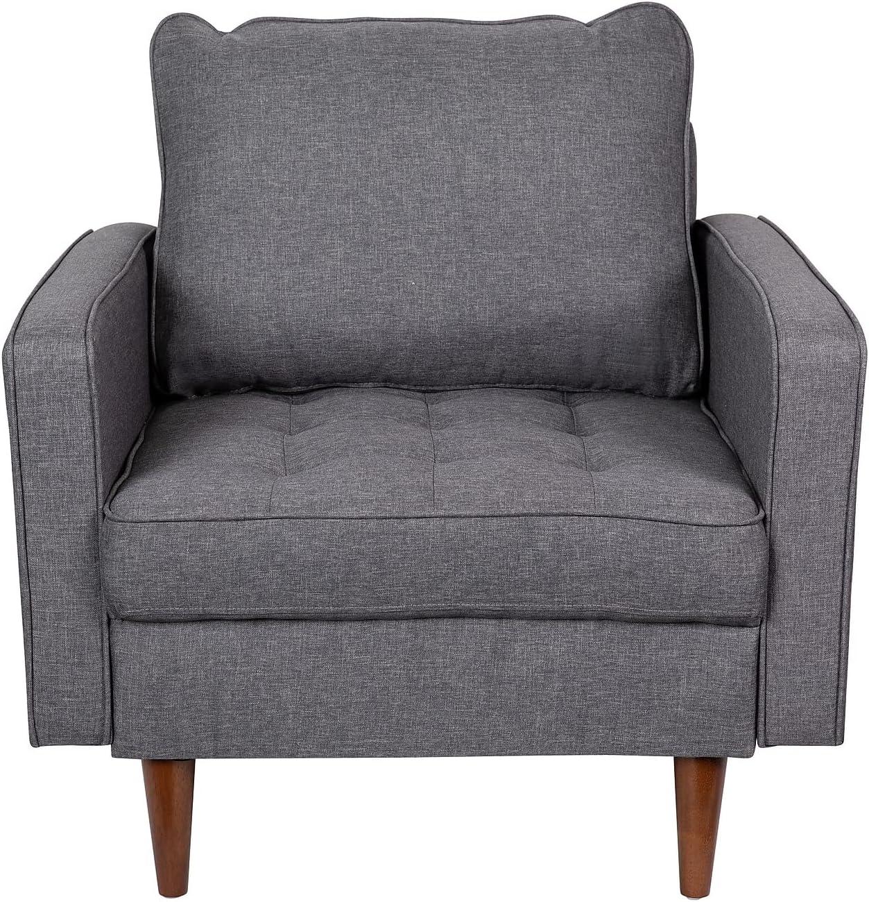 image:imageFlash Furniture Hudson Commercial MidCentury Modern Chair Dark Gray Faux Linen Upholstery Buttonless Tufted Seat Solid Wood LegsDark Gray