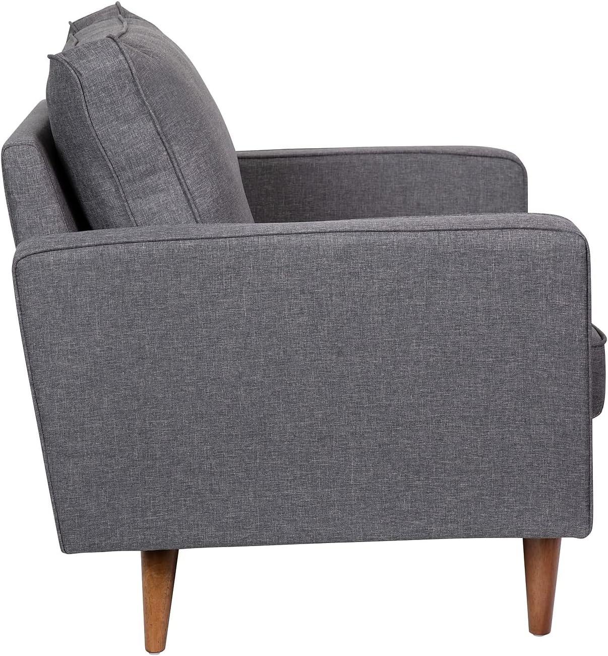 image:imageFlash Furniture Hudson Commercial MidCentury Modern Chair Dark Gray Faux Linen Upholstery Buttonless Tufted Seat Solid Wood LegsDark Gray