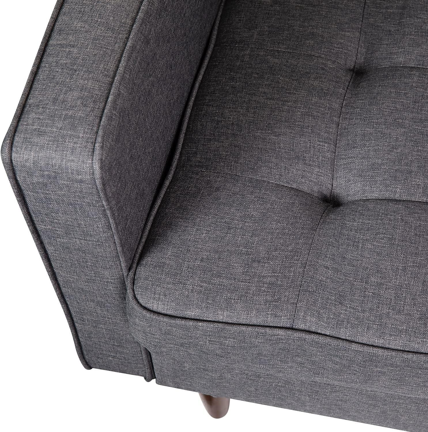 image:imageFlash Furniture Hudson Commercial MidCentury Modern Chair Dark Gray Faux Linen Upholstery Buttonless Tufted Seat Solid Wood LegsDark Gray