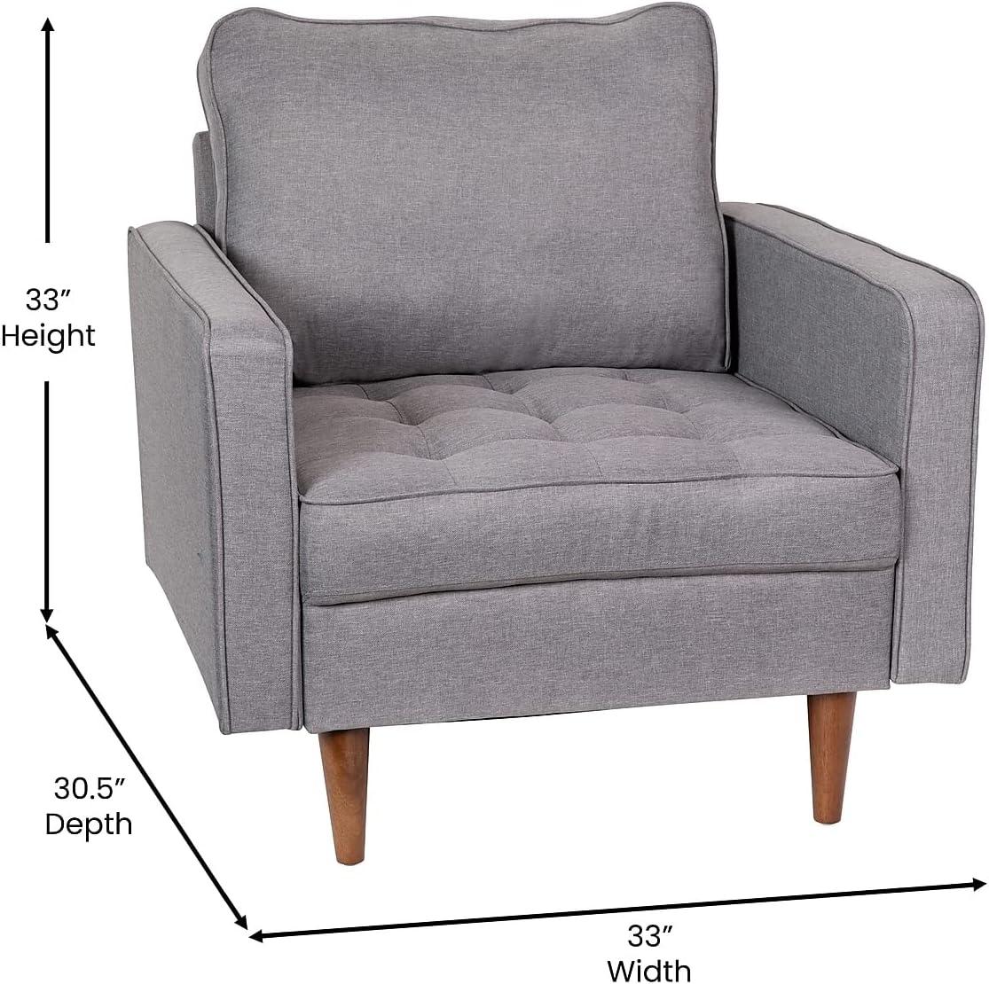 image:imageFlash Furniture Hudson Commercial MidCentury Modern Chair Dark Gray Faux Linen Upholstery Buttonless Tufted Seat Solid Wood LegsSlate Gray