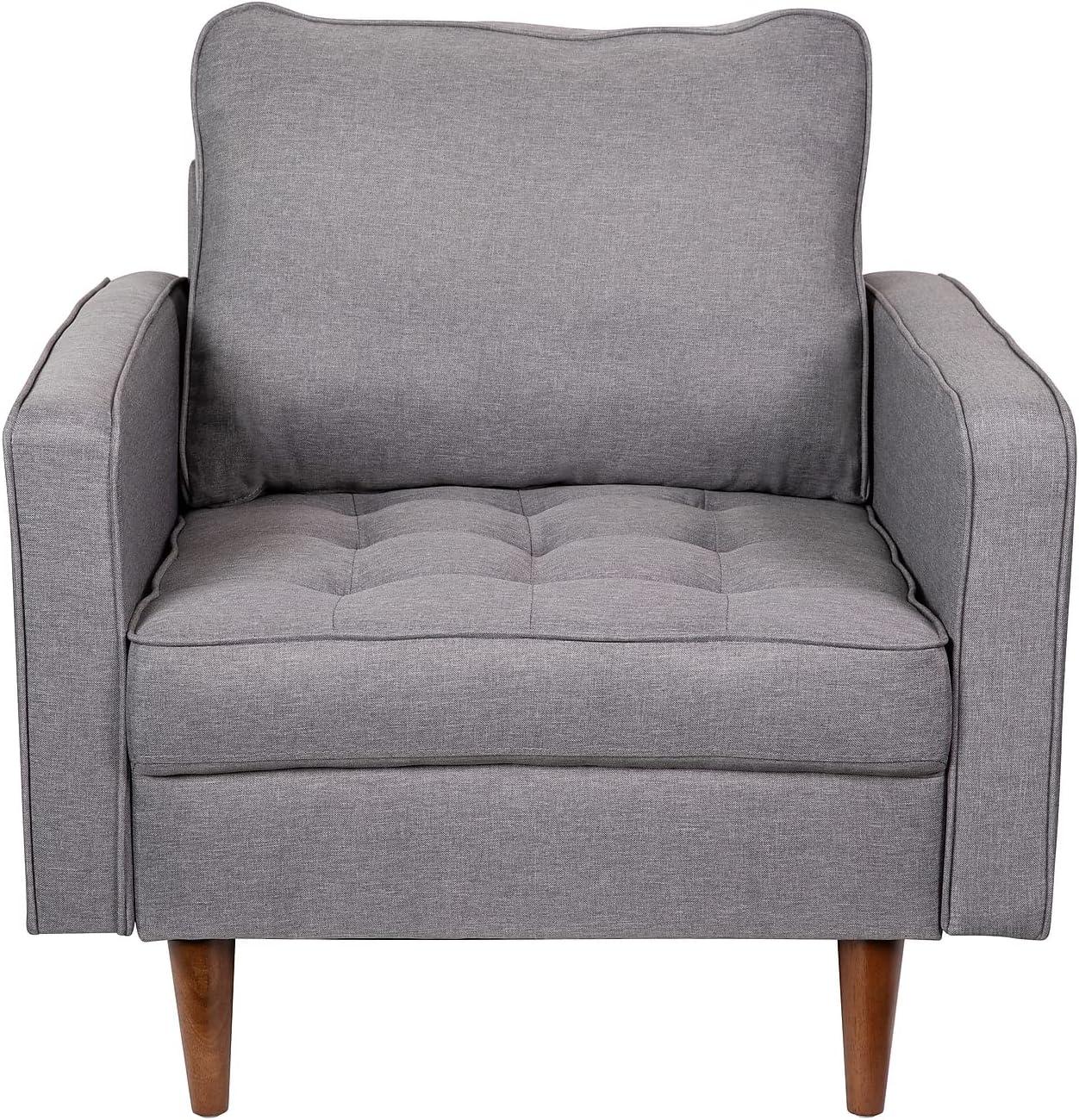image:imageFlash Furniture Hudson Commercial MidCentury Modern Chair Dark Gray Faux Linen Upholstery Buttonless Tufted Seat Solid Wood LegsSlate Gray
