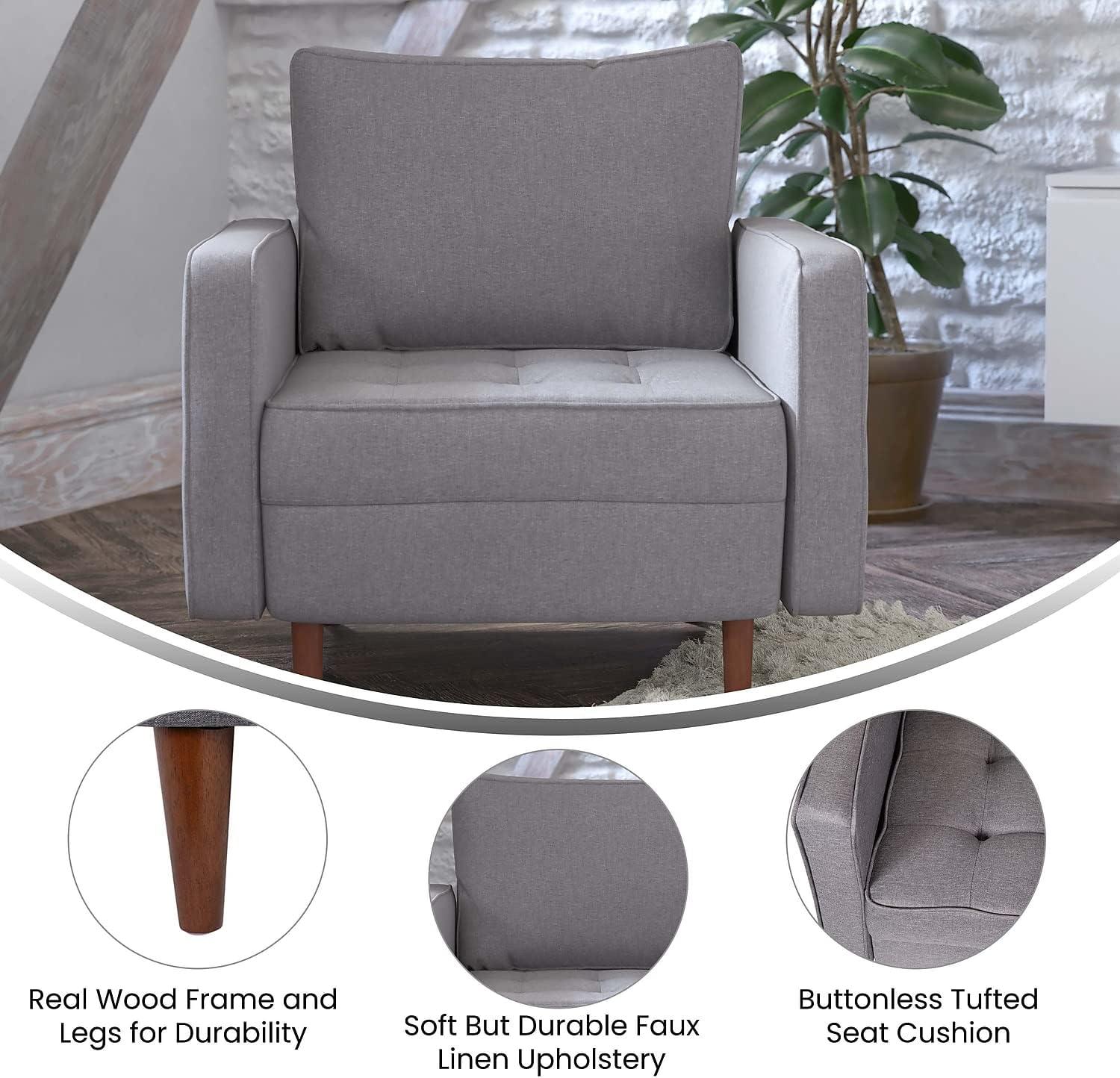 image:imageFlash Furniture Hudson Commercial MidCentury Modern Chair Dark Gray Faux Linen Upholstery Buttonless Tufted Seat Solid Wood LegsSlate Gray