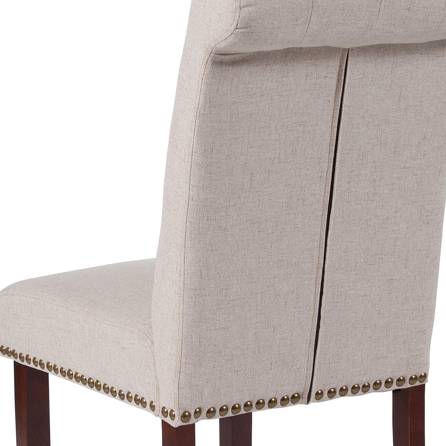 image:imageFlash Furniture Set of 4 Hercules Series Beige Fabric Parsons Chairs with Rolled Back Accent Nail Trim and Walnut Finish