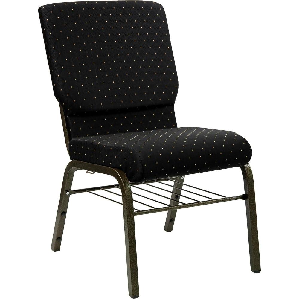 image:imageFlash Furniture 4 Pack HERCULES Series 185W Church Chair in Black Fabric with Book Rack Silver Vein FrameBlack Dot Patterned FabricGold Vein Frame