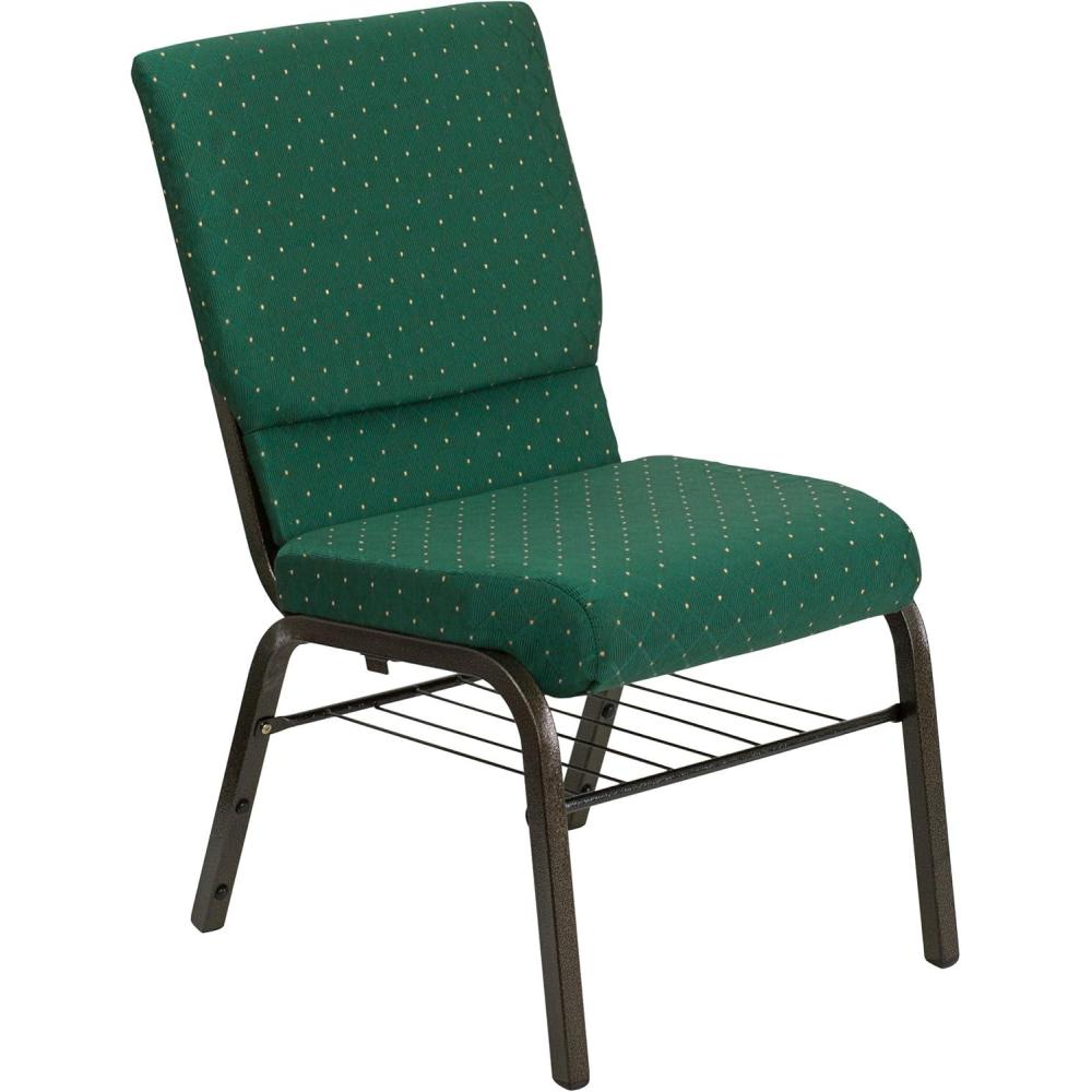 image:imageFlash Furniture 4 Pack HERCULES Series 185W Church Chair in Black Fabric with Book Rack Silver Vein FrameGreen Patterned FabricGold Vein Frame