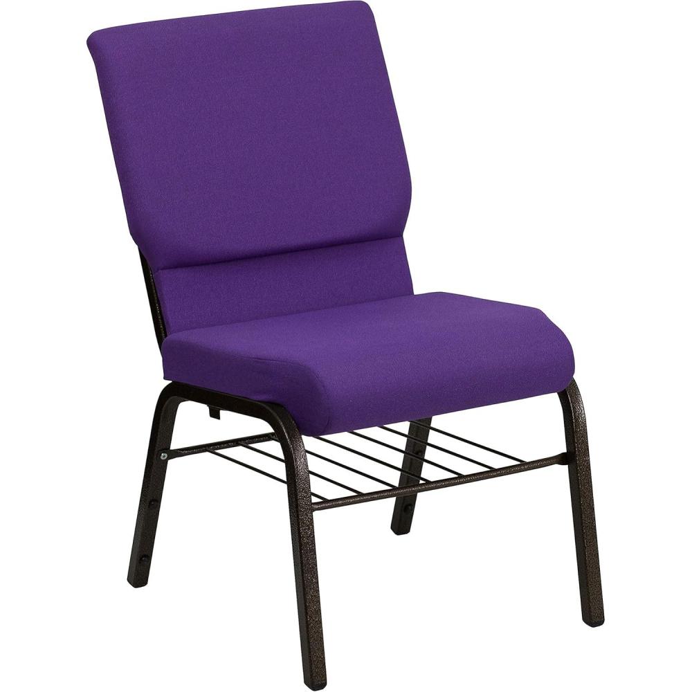 image:imageFlash Furniture 4 Pack HERCULES Series 185W Church Chair in Black Fabric with Book Rack Silver Vein FramePurple FabricGold Vein Frame
