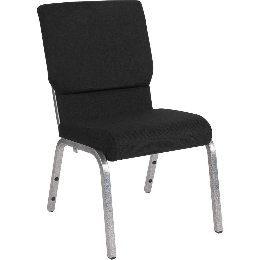 image:imageFlash Furniture 4 Pack HERCULES Series 185W Stacking Church Chair in Black Fabric Silver Vein FrameBlack FabricSilver Vein Frame