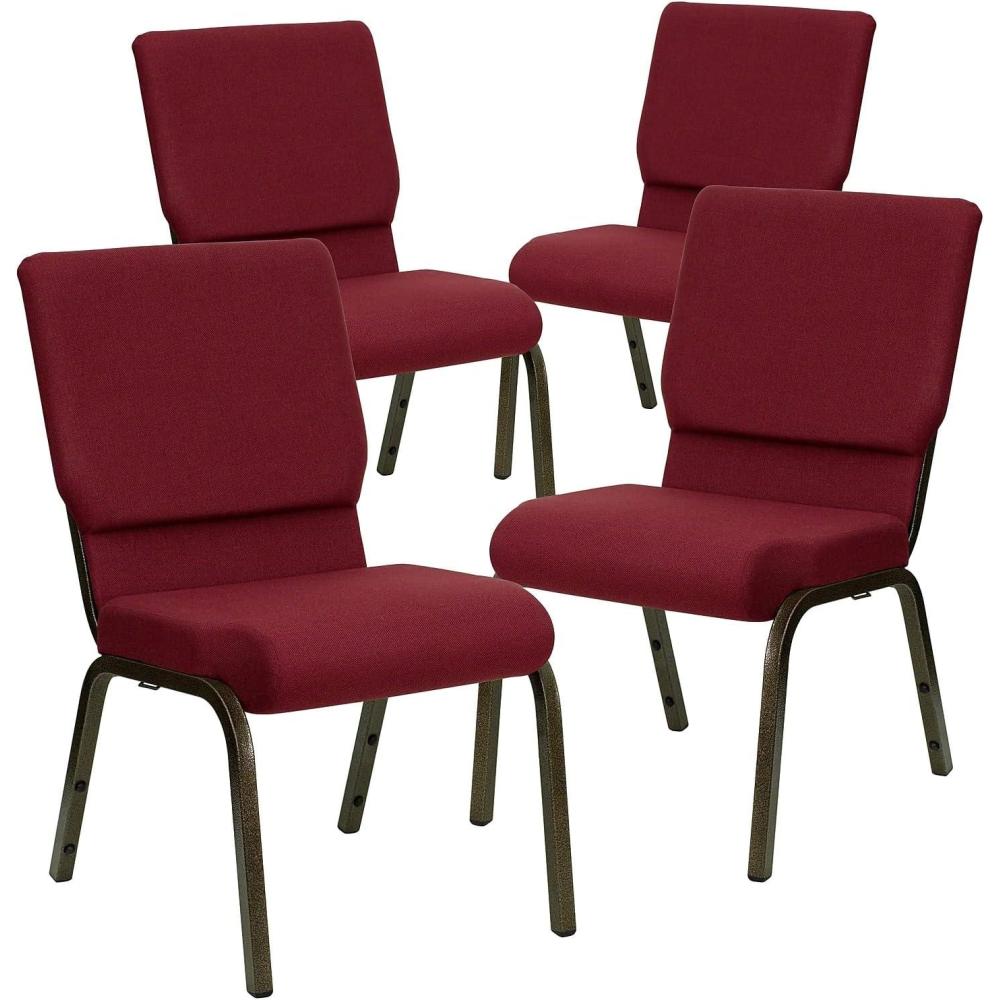 image:imageFlash Furniture 4 Pack HERCULES Series 185W Stacking Church Chair in Black Fabric  Silver Vein FrameBurgundy FabricGold Vein Frame