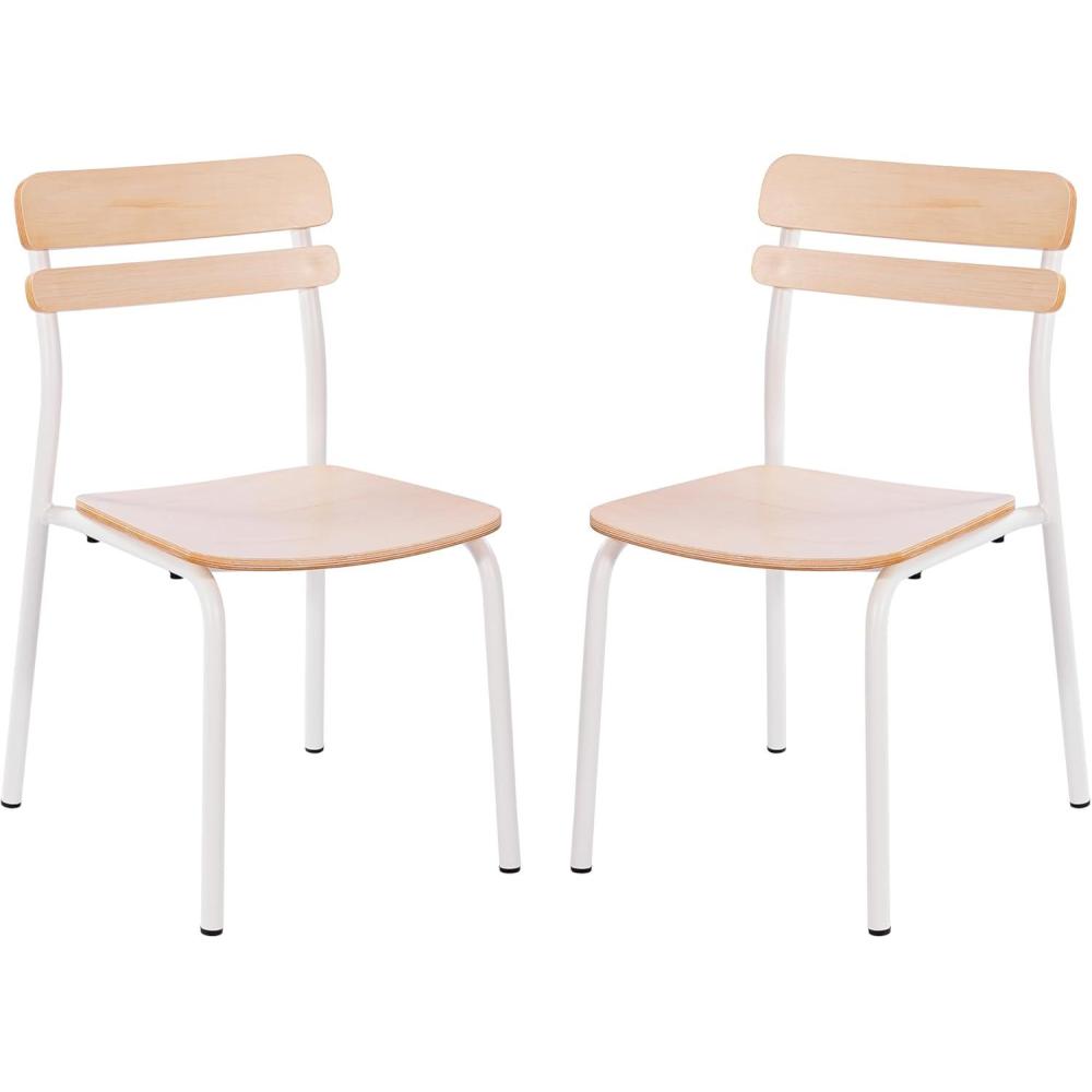 image:imageFlash Furniture Cyprus Commercial Grade Wood Dining Chair Metal Frame Solid Wood Seat and Back Floor Glides Set of 2 WhiteAntique WhiteAntique White